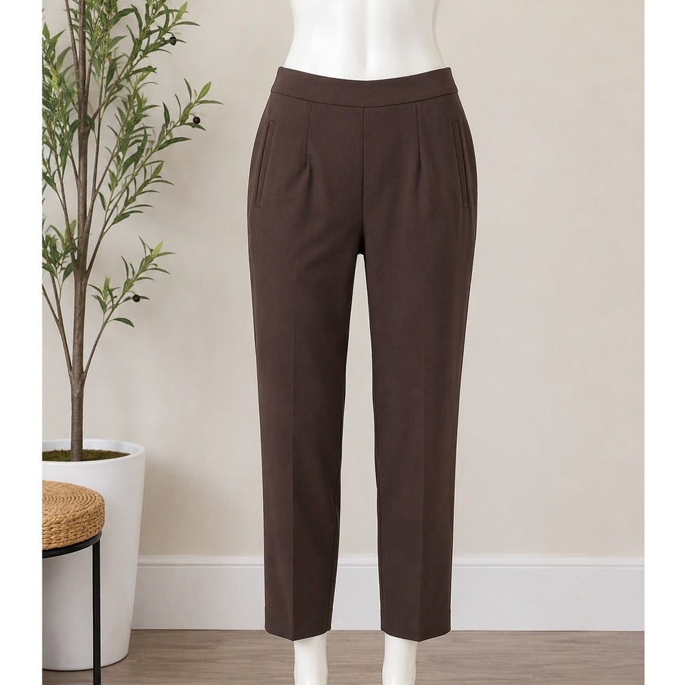 Alfani Womens Dress Pants Brown‎ Stretch Pleated Side Zip Trousers 4